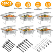36Pcs Disposable Chafing Dish Buffet Set Food Warmers For Party Buffet Server Catering Supplies With Covers Utensils Half Size Food Pans For Parties E