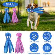 2Pcs Squeaky Dog Toys No Stuffing Crinkle Plush Octopus Dog Teething Toy Interactive Dog Toy Dog Training Toy For Puppy Small Medium Large Dog