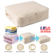 Large Foldable Storage Bag For Comforter Quilt Blanket Clothes Pillows Beddings Self Compression Organizer For Duvet Closet Storage Containers With Du