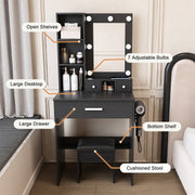 Vanity Desk Set with LED Lighted Mirror & Padded Stool