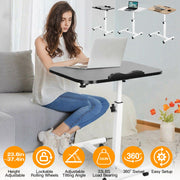 Rolling Laptop Table Portable Computer Desk Movable Table with Adjustable Height Tilting Angle