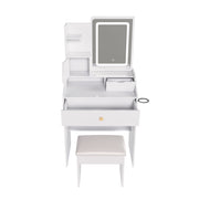 White Vanity Desk Set with LED Lighted Mirror & Padded Stool