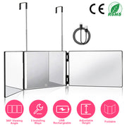 3 Way Mirror with LED Telescopic Hanger Tri-fold Mirror Personal Makeup Mirror with Micro USB Cable for Self Shaving Hair Cutting Dyeing Curling Braid