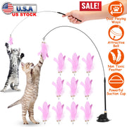 Interactive Cat Feather Wand Toy with Suction Cup Base
