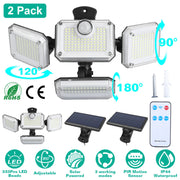 2 Pack Solar Powered Wall Lights IP44 Waterproof Motion Sensor Lamps with Separate Solar Panel 4 Adjustable Heads 333Pcs Beads 120¡ Sensing Angle Remo