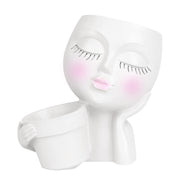 Girl Face Planter Pot Dual Opening Flower Pot With Drainage Hole Lady Head Resin Plant Pot For Succulent Cactus Indoor Outdoor