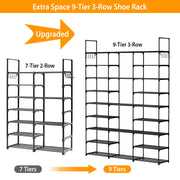 9 Tiers Shoe Rack Metal Shoe Storage Shelf Free Standing Large Shoe Stand 50-55 Pairs Shoe Tower Unit Tall Shoe Organizer with 2 HooksÊfor Entryway Cl