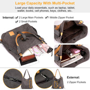 Ladies Canvas Tote Bag Multifunctional Purse Handbag Adjustable Shoulder Rucksack Convertible Backpack Wear-Resistant Dirt-Proof For Women School Offi