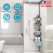 Rust-Resistant Corner Shower Caddy For Bathroom 4 Height Adjustable Shelves With Tension Pole Towel Bar Hanging Hook Floor Standing Bath Storage Rack