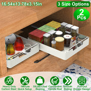 2Pcs Pull Out Cabinet Organizers Sliding Shelf Spice Rack Carbon Steel Roll Out Drawers Fixed with Adhesive Nano Film with Handle 55LBS Max Load