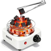 Electric Charcoal Burner 500W Hookah Charcoal Burner Compact Coal Burner for Hooka Cubes Shisha with Grill and Tongs 5 Temperature Gears 338℉-1022℉ Th