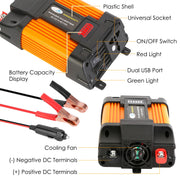 500W Continuous Power Inverter DC 12V To AC 110V Car 4000w Peak Power Inverter w/ Dual 5V 2.1A USB Ports For RV Caravan Truck Laptop