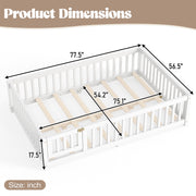 Montessori Floor Bed with Safety Guardrails and Lockable Door