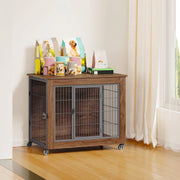 Dog Crate Furniture with Lockable Wheels & Dual Doors