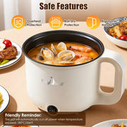 Electric Hot Pot with Steamer 1.8L Dual Power Ceramic Cooker