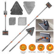 2 In 1 Baseboard Cleaner Mop Wall Cleaner Mop With Squeegee Extendable Long Handle 8 Reusable Fiber Flannel Chenille Mop Pads 360¡ Rotatable Convex De