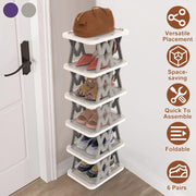 6 Tier Foldable Shoe Rack Vertical Shoe Organizer Narrow Shoe Rack for Small Spaces Space Saving Free Standing for Corner Entryway Hallway Bedroom