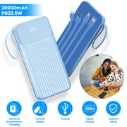 PD22.5W Fast Charger 20000mAh Fast Charging Power Bank Portable Charger with 4 Inbuilt Cables Digital Display Handle Fit For IOSPhone 15/14 Android An