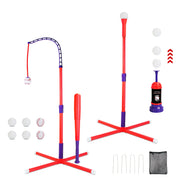 3-In-1 Baseball Toy Set For 3-5Years Old Kids And Toddlers Includes Tee Ball Stand Hanging Tee Automatic Ball Launcher with Adjustable Height For Indo