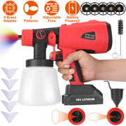 Portable Battery Powered ElectricÊPaint SprayerÊHVLP Spray Painting Gun Handheld Painter with 2 Spray Patterns 5 Nozzles 800ML Detachable Cup Flow Adj