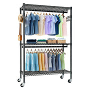 Rolling Clothes Rack with 3 Shelves, 2 Rods & Wheels