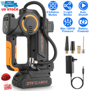 140W 150PSI 21V Battery Powered Tire Inflator Cordless Air Pump  Digital Air Compressor with LED Light for Cars Motorcycles Bicycles Balls
