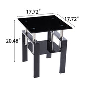 Tempered Glass Side Table 2-Tier Black End Table Set of 2