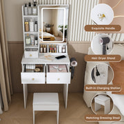 Vanity Desk Set with Lighted Mirror, 4 Drawers & Stool
