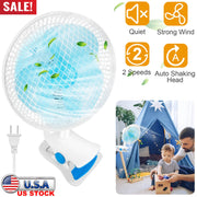 Clip On Fan 2 Speeds Quiet Clamp Fan Adjustable Tilt Auto Shaking Fan Wall Mount Personal Fan For Desk Office Home Baby Strollers Table Tops w/ 3.94FT