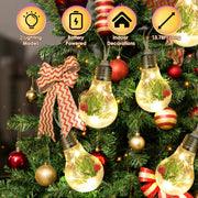 13.78FT Christmas Snow Globe String Light Battery Powered 10 LED Bulbs Indoor Christmas Lights with Pine Needles Snowflakes Berries