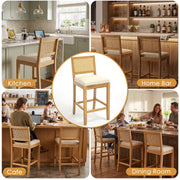 Solid Rubberwood Rattan Back Counter Stools Set of 2