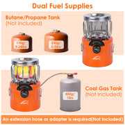 2000W 2 In 1 Camping Stove Tent Heater Outdoor Gas Stove Portable Backpacking Stove with 3 Modes 360¡ Radiant Heating for Camping Hiking Picnic BBQ