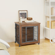 Dog Crate Furniture with Lockable Wheels & Dual Doors