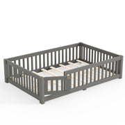 Montessori Floor Bed with Safety Guardrails and Lockable Door