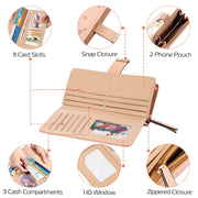 Women Wallet PU Leather Lady Long Purse Phone Clutch Case Credit Card Holder 11 Card Slots 1ID Window 5 Money Pouch