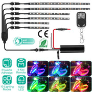 6Pcs Motorcycle LED Light Strips Multi-Color Neon Light Kits Waterproof DC 12V RGB Atmosphere Lights W/ Remote Controller Fit For Motorcycle Car SUV A