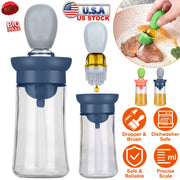 Oil Dispenser Bottle 2 In 1 Cooking Glass Olive Oil Dispenser Silicone Dropper with Silicone Brush Dropper Measuring Container for Kitchen Baking BBQ