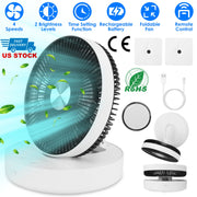 Foldable Rechargeable LED Desk Fan Wall Mounted Fan with Magnetic Remote Hanging Oscillating Fan with 4 Speeds 2 Brightness Time Setting Automatic Rot