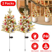 2Pcs Solar Powered Lighted Christmas Tree Urn Filler With Light Artificial Xmas Trees Light with Berries Decor Balls LED Pathway Pine Tree IP44 Waterp