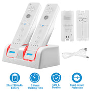 For Wii Remote Controller Charger Dual Charge Dock with Two 2800mAh Rechargeable Batteries