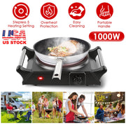 1000W Electric Single Burner Portable Heating Hot Plate Stove Countertop RV Hotplate with 5 Temperature Stepless Adjustments Portable Handles