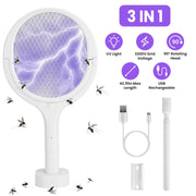 3 In 1 Electric Bug Zapper Racket 90¼Rotating Bug Zapper Wand Indoor Outdoor Handheld Mosquito Swatter with Telescopic Extension Wand