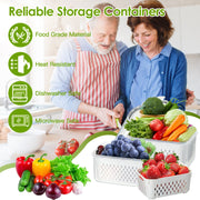 5Pcs Fruit Vegetable Containers with Removable Drain Basket Leakproof Lid Stackable Food Storage Organizer for Fridge Dishwasher Safe