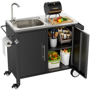 Outdoor Grill Cart with Sink, Storage & Fold-Down Side Table