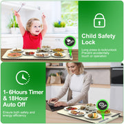 Silicone Food Warming Mat With 9 Temperature Levels 6Hrs Timer Child Lock Auto Shut Off Roll-Up Electric Warming Tray For Party Buffet Gathering Daily