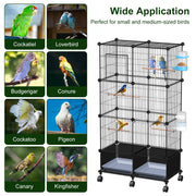 46-Inch Bird Cage with Wooden Perches and Lockable Wheels