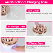 Portable Cordless Electric Nail Drill Kit Charging Base With UV Nail Dryer 6Pcs Nail Drill Bits 5Speeds Direction Control Timer Setting For Acrylic Ge