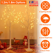 Lighted Birch Tree Artificial White Birch Twig Tree with 8 Warm White Lighting Modes for Wedding Party Christmas Holiday Festival Home Decoration