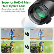 80x100 HD Monocular Telescope for Adults BAK-4 Prism High Power Monocular for Smartphone with FMC Lens Phone Adapter Tripod Case for Bird Watching Hun