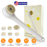 Electric Bath Brush Body Scrubber Rechargeable Massaging Spin Brush with 6 Shower Brush Heads 3 Rotating Modes Extended Handle